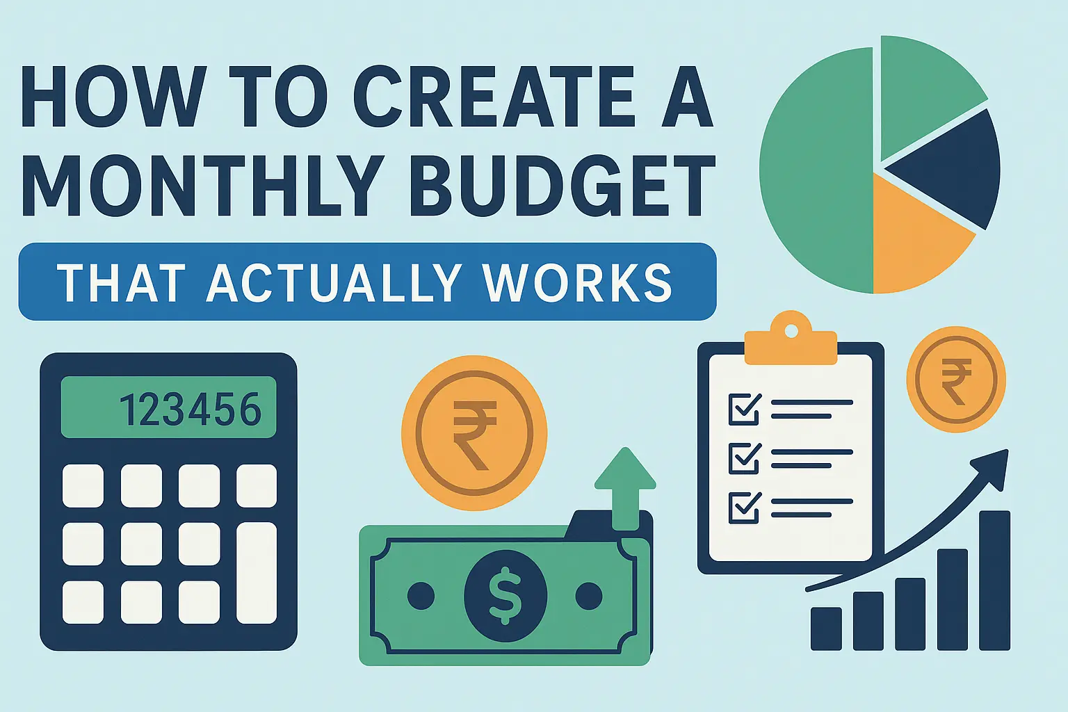 How to create monthly budget - calculator, goals, 50-30-20